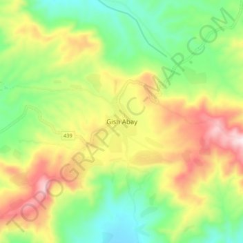 Mapa topográfico Gish Abay, altitud, relieve