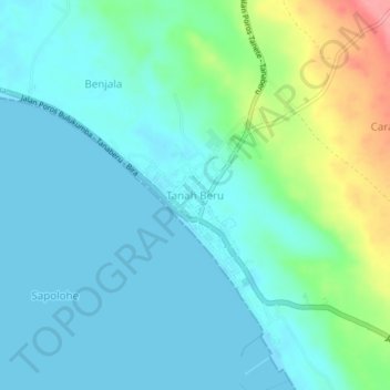 Mapa topográfico Tanah Beru, altitud, relieve