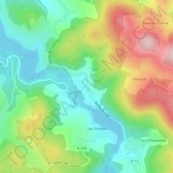 Mapa topográfico Les Vouas, altitud, relieve