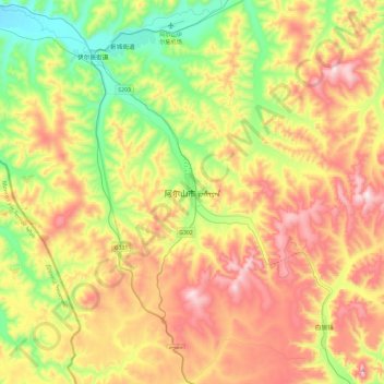 Mapa topográfico Arxan, altitud, relieve