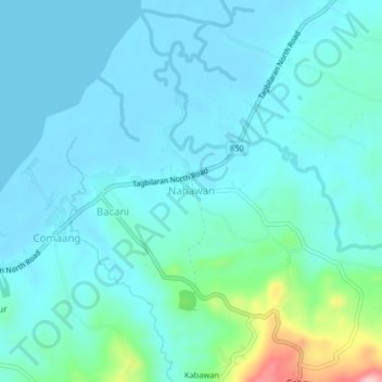 Mapa topográfico Nahawan, altitud, relieve
