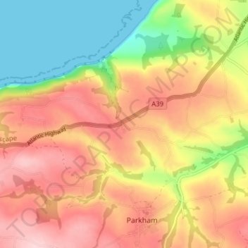 Mapa topográfico Horns Cross, altitud, relieve