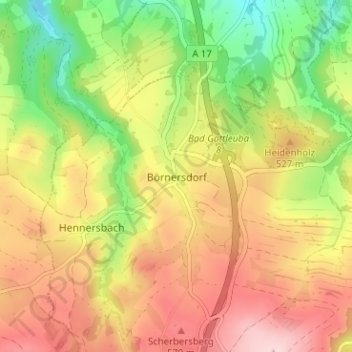 Mapa topográfico Börnersdorf, altitud, relieve