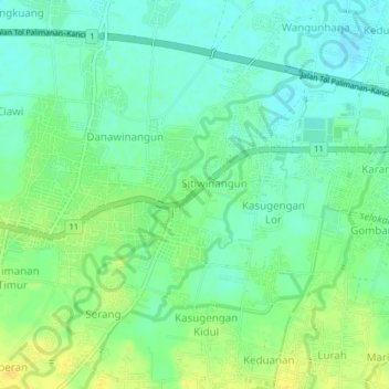 Mapa topográfico Jamblang, altitud, relieve