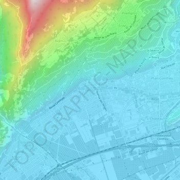 Mapa topográfico Vétroz, altitud, relieve