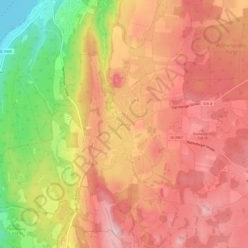Mapa topográfico Erling, altitud, relieve