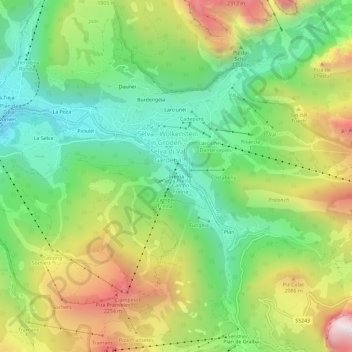 Mapa topográfico Frëina, altitud, relieve