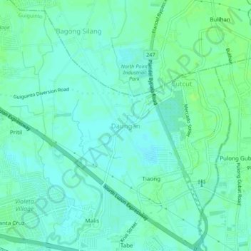 Mapa topográfico Daungan, altitud, relieve