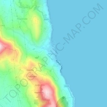 Mapa topográfico Benitses, altitud, relieve