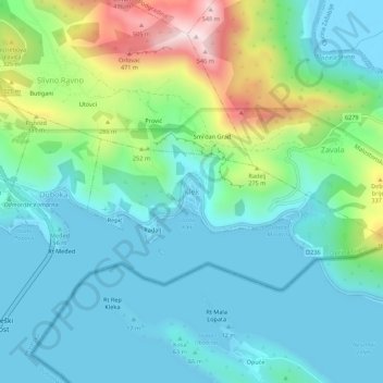 Mapa topográfico Klek, altitud, relieve