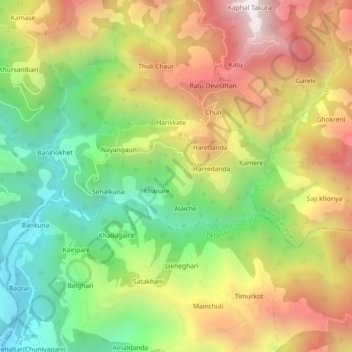Mapa topográfico Chautara, altitud, relieve