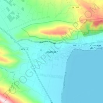Mapa topográfico Jocotepec, altitud, relieve