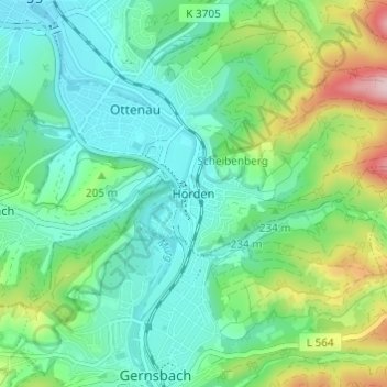 Mapa topográfico Hörden, altitud, relieve