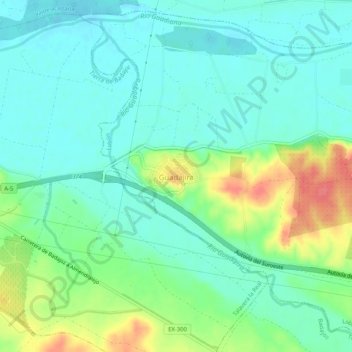 Mapa topográfico Guadajira, altitud, relieve