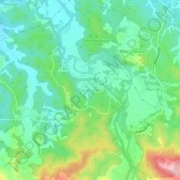 Mapa topográfico Pangradin, altitud, relieve