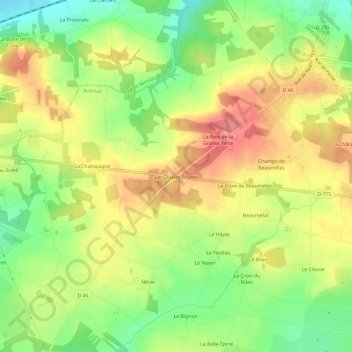 Mapa topográfico Les Quatre Routes, altitud, relieve
