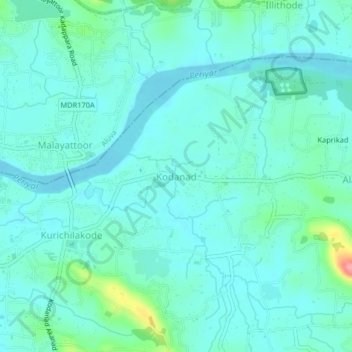 Mapa topográfico Kodanad, altitud, relieve