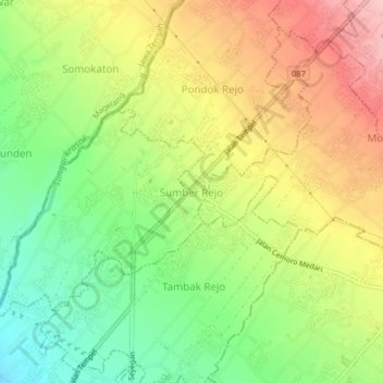 Mapa topográfico Sumber Rejo, altitud, relieve