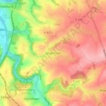 Mapa topográfico Seitenhain, altitud, relieve