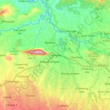 Mapa topográfico Ciampea, altitud, relieve