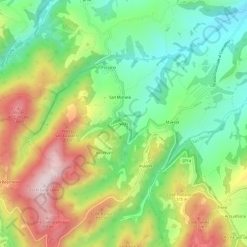 Mapa topográfico Vado, altitud, relieve