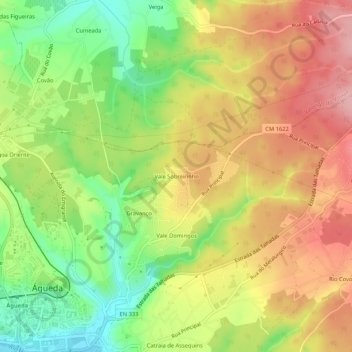 Mapa topográfico Vale Sobreirinho, altitud, relieve