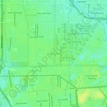 Mapa topográfico Avalon Village, altitud, relieve