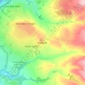 Mapa topográfico Haggate, altitud, relieve