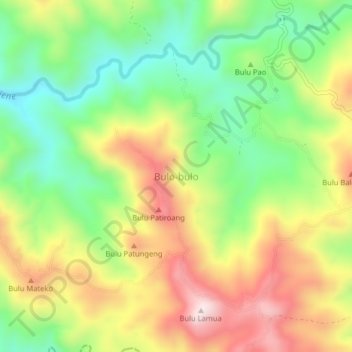 Mapa topográfico Bulo-bulo, altitud, relieve