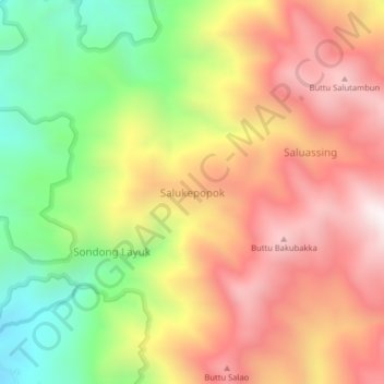 Mapa topográfico Salukepopok, altitud, relieve