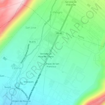 Mapa topográfico Santa María, altitud, relieve