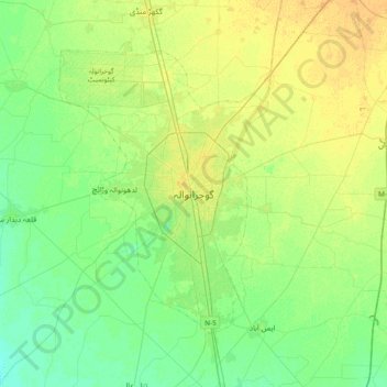 Mapa topográfico Gujranwala, altitud, relieve