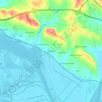 Mapa topográfico Relvinhas, altitud, relieve