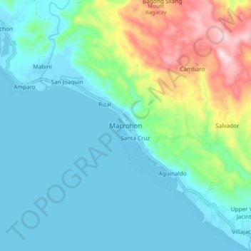 Mapa topográfico Macrohon, altitud, relieve