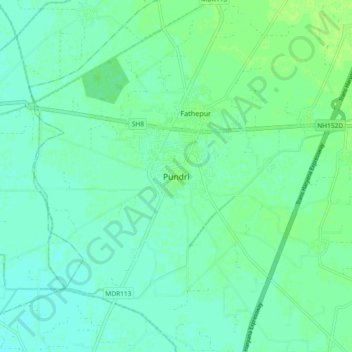 Mapa topográfico Pundri, altitud, relieve