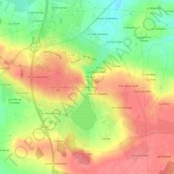 Mapa topográfico Trocadéro, altitud, relieve