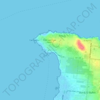 Mapa topográfico Tamentfoust, altitud, relieve
