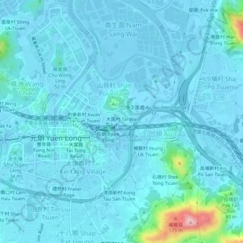 Mapa topográfico Tai Wai Tsuen, altitud, relieve
