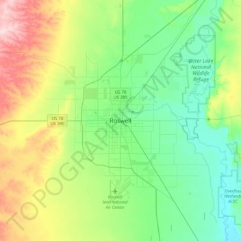 Mapa topográfico Roswell, altitud, relieve
