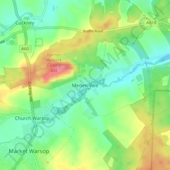Mapa topográfico Meden Vale, altitud, relieve
