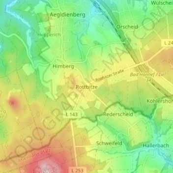 Mapa topográfico Rottbitze, altitud, relieve