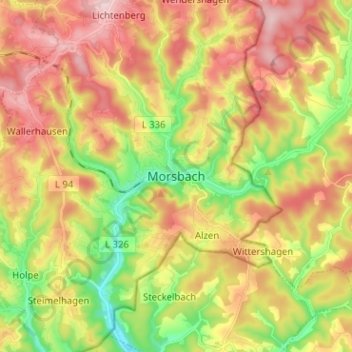 Mapa topográfico Morsbach, altitud, relieve