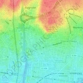 Mapa topográfico Chêne liège, altitud, relieve