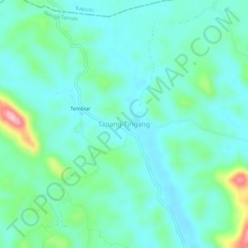 Mapa topográfico Tapang Tingang, altitud, relieve