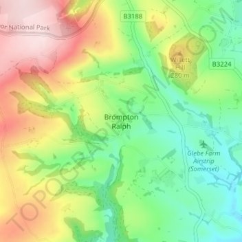 Mapa topográfico Brompton Ralph, altitud, relieve