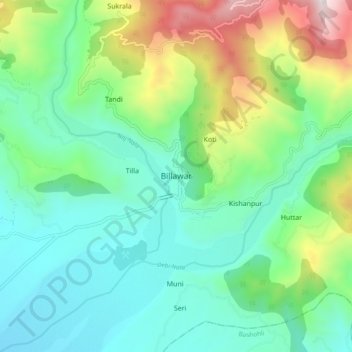 Mapa topográfico Billawar, altitud, relieve