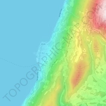 Mapa topográfico Loncrino, altitud, relieve