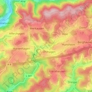 Mapa topográfico Ohlhagen, altitud, relieve