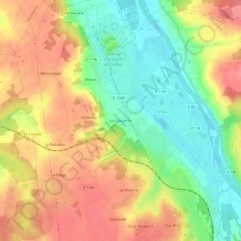 Mapa topográfico Les Gachères, altitud, relieve