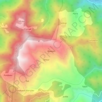 Mapa topográfico Bhadasi, altitud, relieve